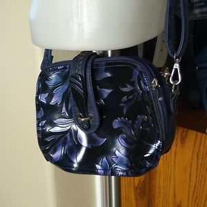 M.C. purple & navy floral textured crossbody bag